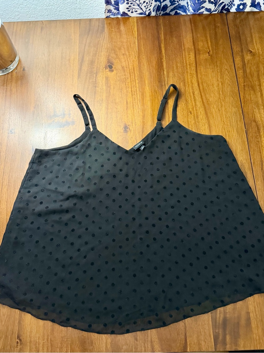 Black Polka Dot Mesh Camisole with Adjustable Straps